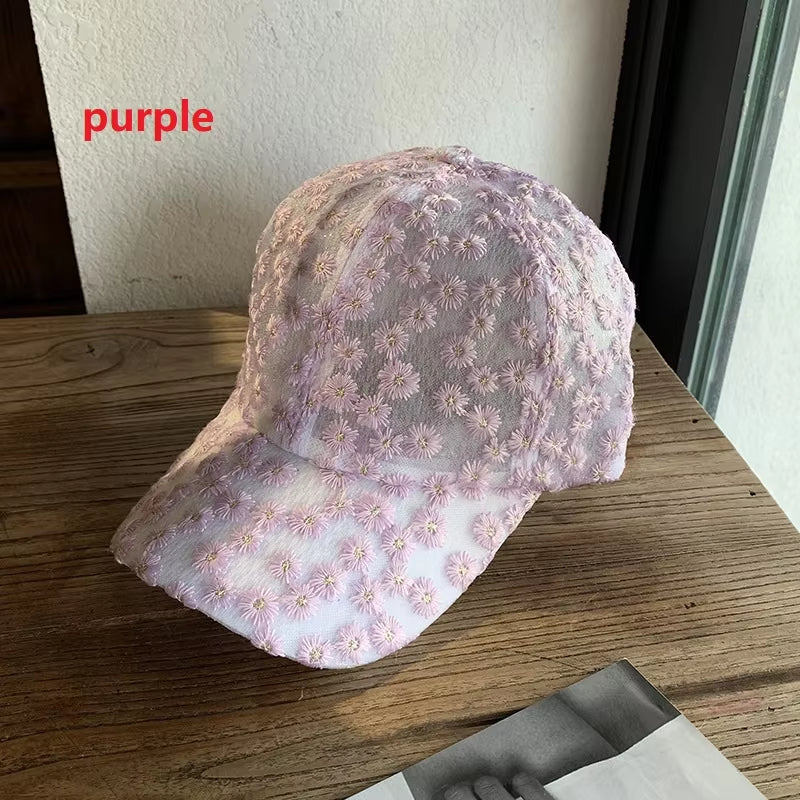 Women'S Baseball Caps Lace Sun Hats Breathable Mesh Floral Hat Gorras Summer Cap Snapback Casquette Cap