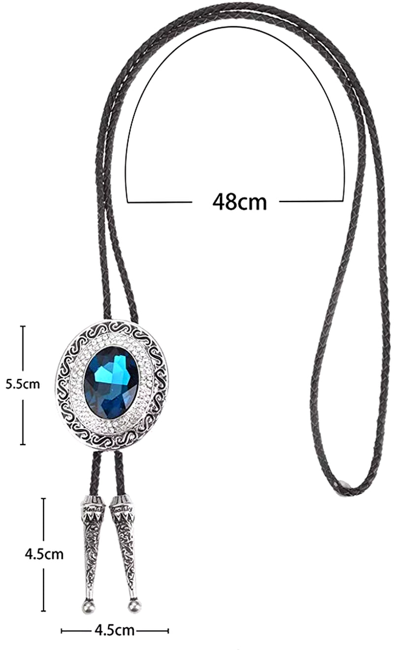 Blue Rhinestone round Shape Bolo Tie for Man Indian Cowboy Western Cowgirl Leather Rope Zinc Alloy Necktie