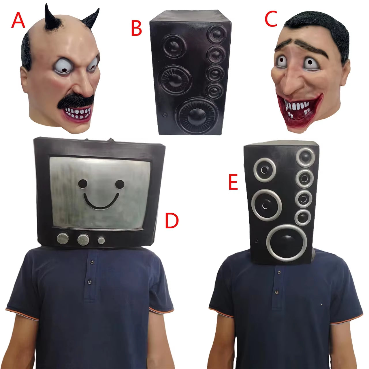 Skibidi-Full Face Latex Mask, TV Man, Camcorderman, Horror Game, Halloween Party, Cosplay, Kids, Adult